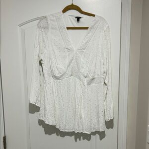Torrid White Long Sleeve Ruched Blouse